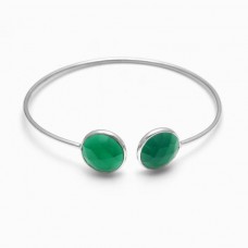 Green Onyx Round Gemstone Bezel Bracelet 